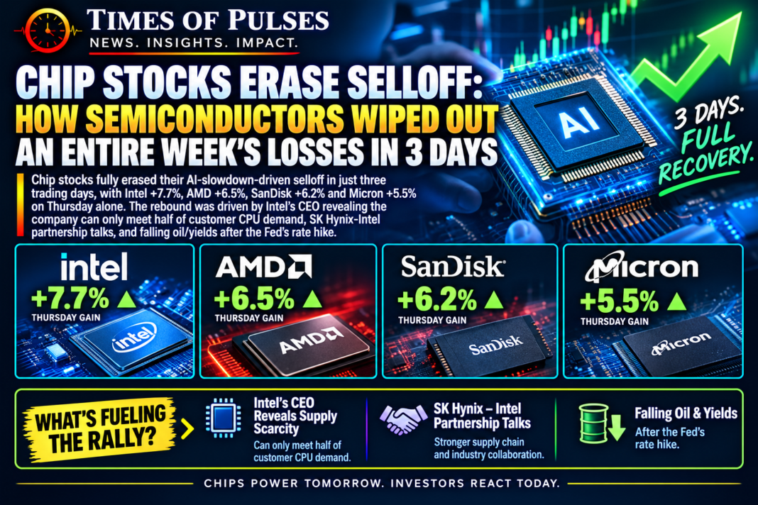 Chip stocks erase selloff chart showing Intel, AMD, and Micron rebounding