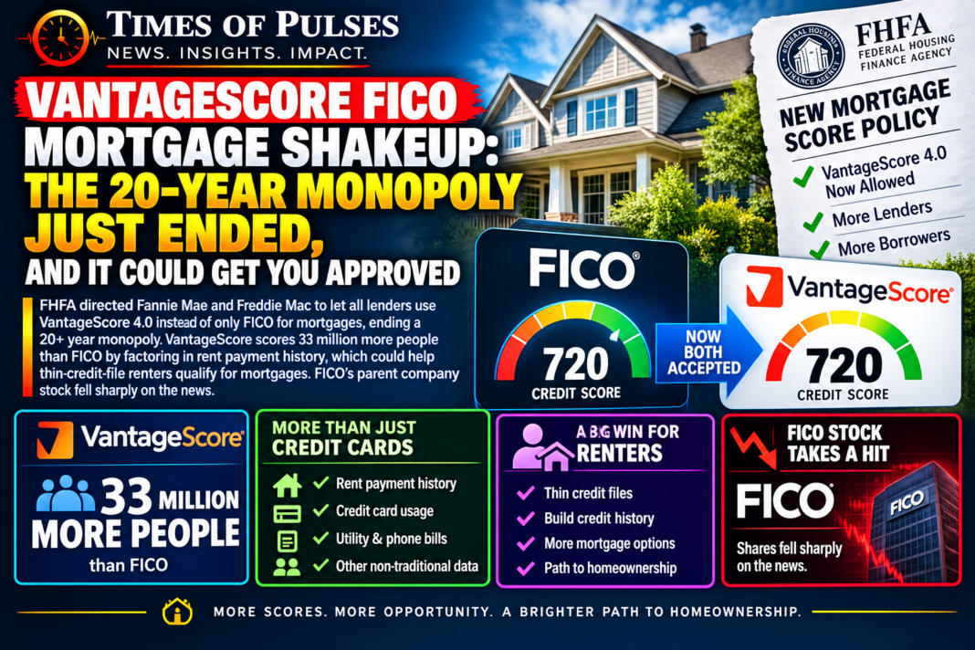 VantageScore FICO mortgage comparison graphic showing credit score options for homebuyers