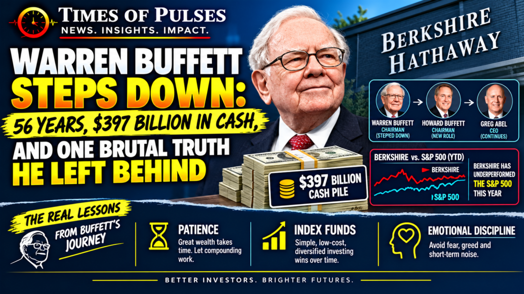 Warren Buffett steps down graphic showing Berkshire Hathaway leadership transition